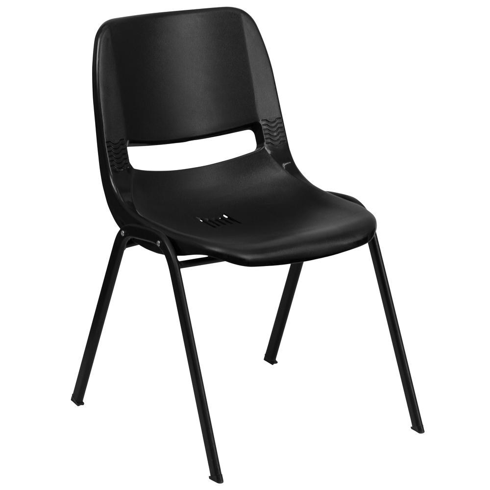 HERCULES Series 440 lb. Capacity Kid's Black Ergonomic Shell Stack Chair with Black Frame and 12" Seat Height. The main picture.