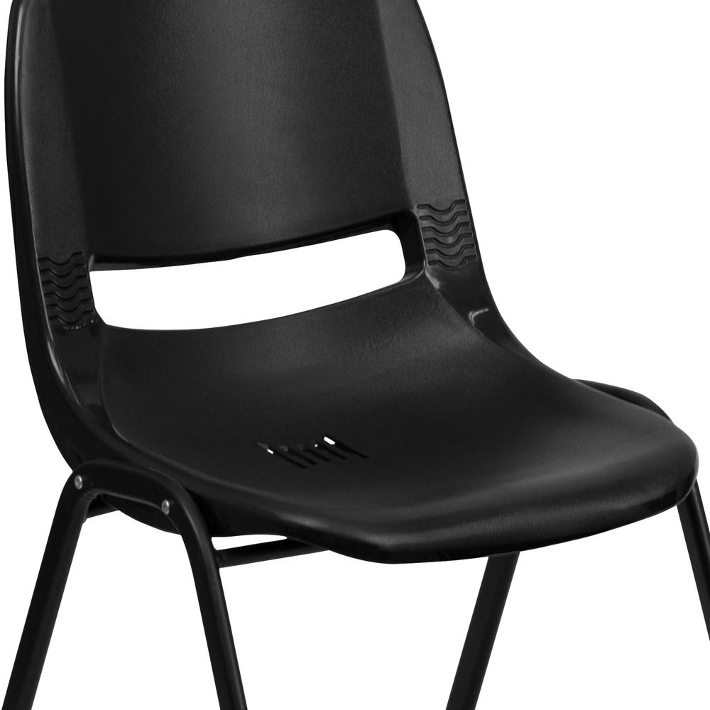 440 lb. Capacity Kid's Black Ergonomic Shell Stack Chair with Black Frame and 12" Seat Height. Picture 5