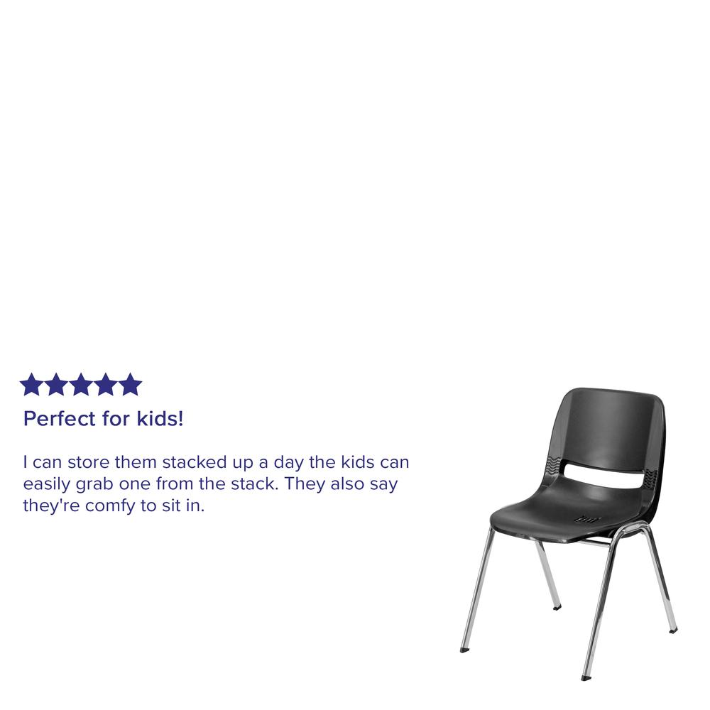 440 lb. Capacity Kid's Black Ergonomic Shell Stack Chair with Chrome Frame and 14" Seat Height. Picture 5