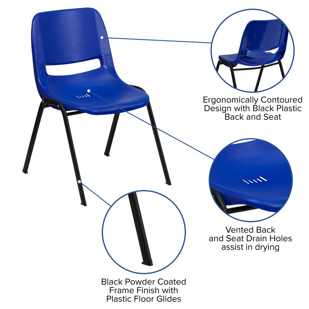 440 lb. Capacity Kid's Navy Ergonomic Shell Stack Chair with Black Frame and 14" Seat Height. Picture 5