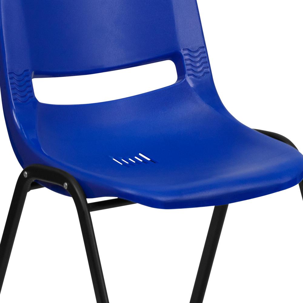 440 lb. Capacity Kid's Navy Ergonomic Shell Stack Chair with Black Frame and 14" Seat Height. Picture 6