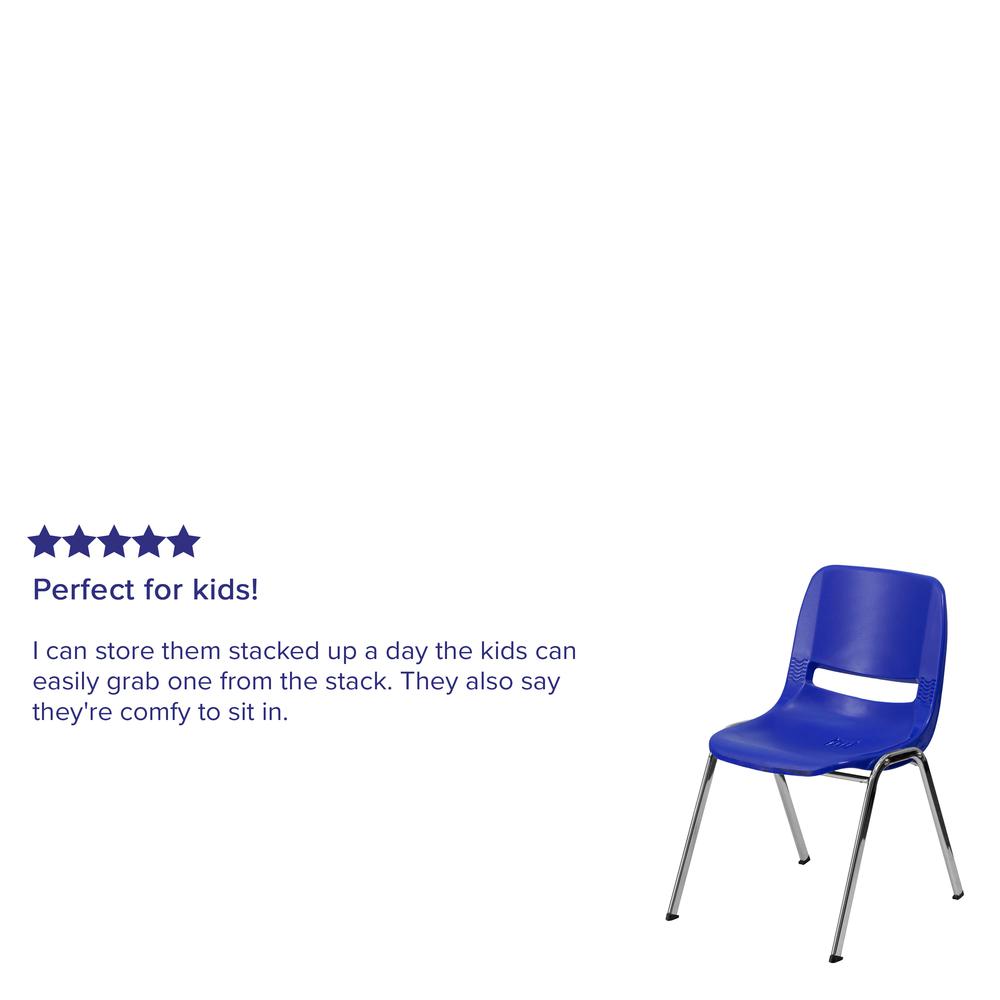440 lb. Capacity Kid's Navy Ergonomic Shell Stack Chair with Chrome Frame and 14" Seat Height. Picture 6