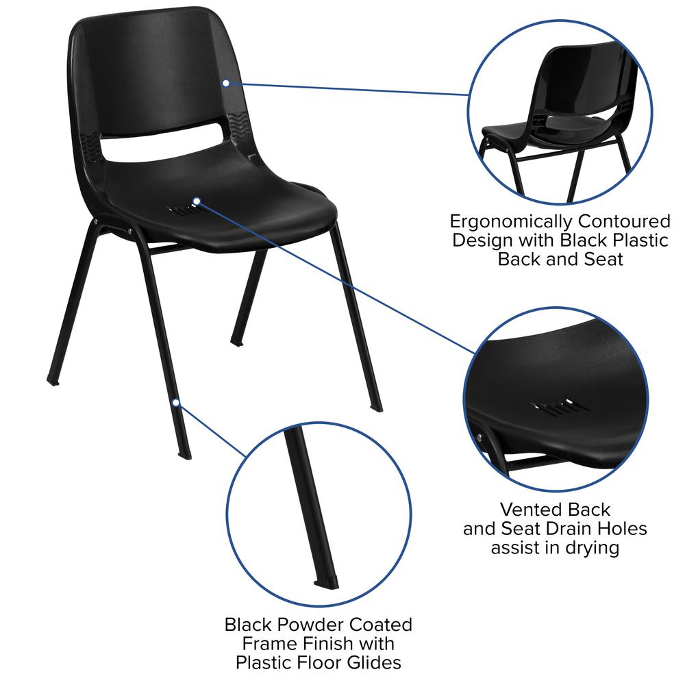 440 lb. Capacity Kid's Black Ergonomic Shell Stack Chair with Black Frame and 14" Seat Height. Picture 5