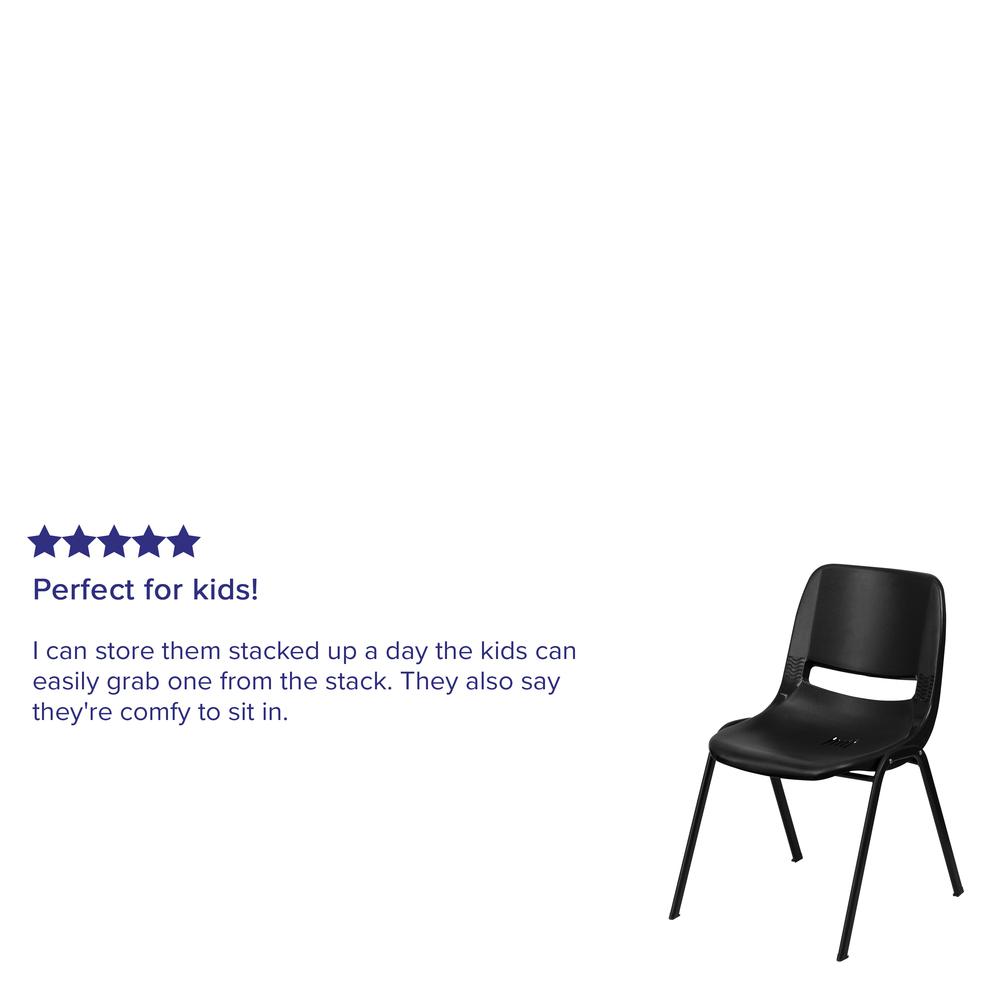 440 lb. Capacity Kid's Black Ergonomic Shell Stack Chair with Black Frame and 14" Seat Height. Picture 9