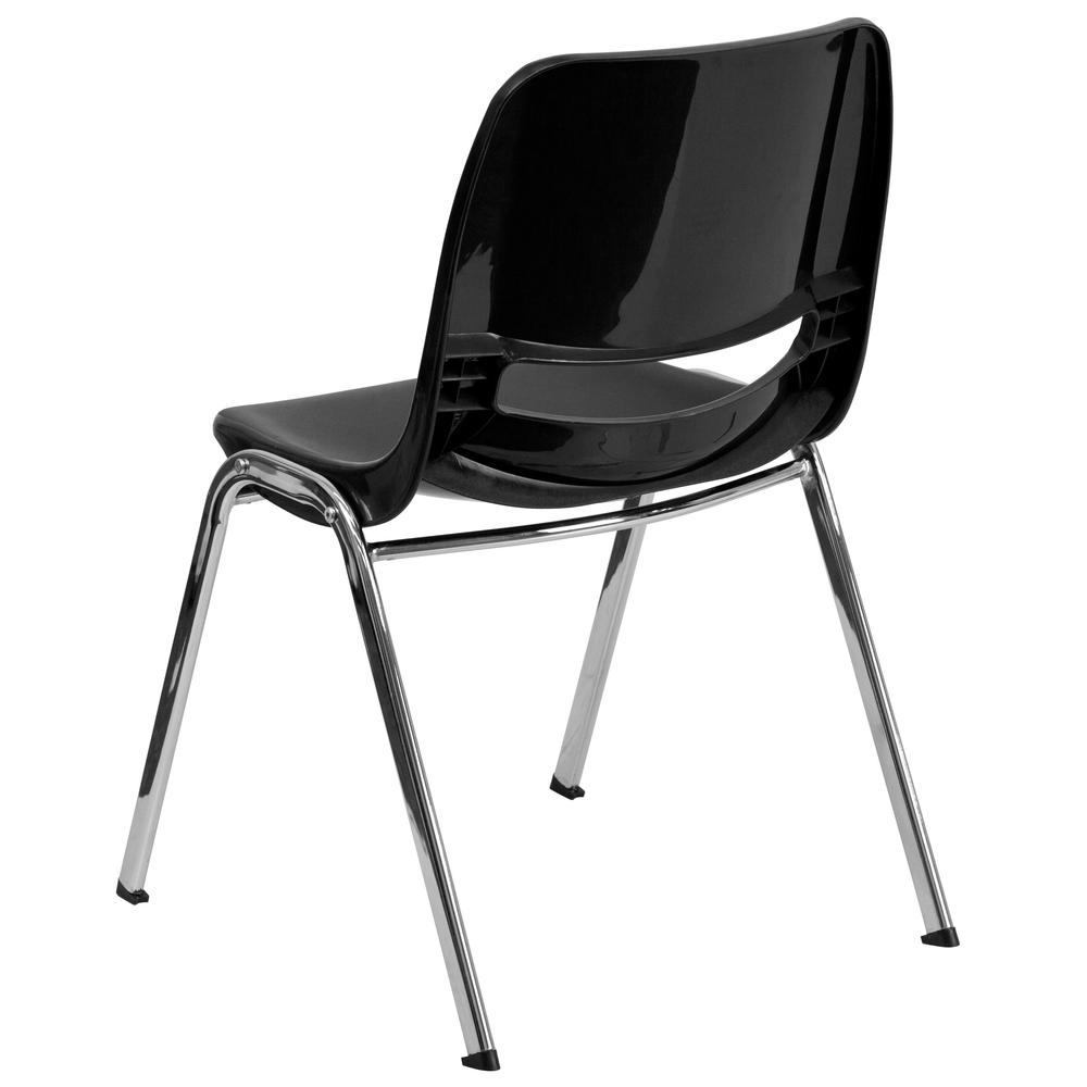 661 lb. Capacity Black Ergonomic Shell Stack Chair with Chrome Frame and 16'' Seat Height. Picture 3