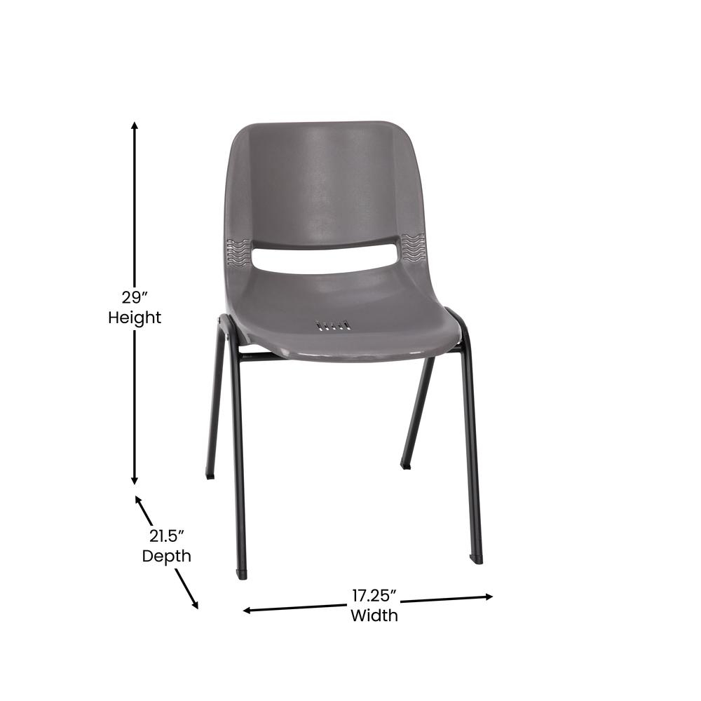 661 lb. Capacity Gray Shell Stack Chair with Black Frame and 16'' Seat Height. Picture 5