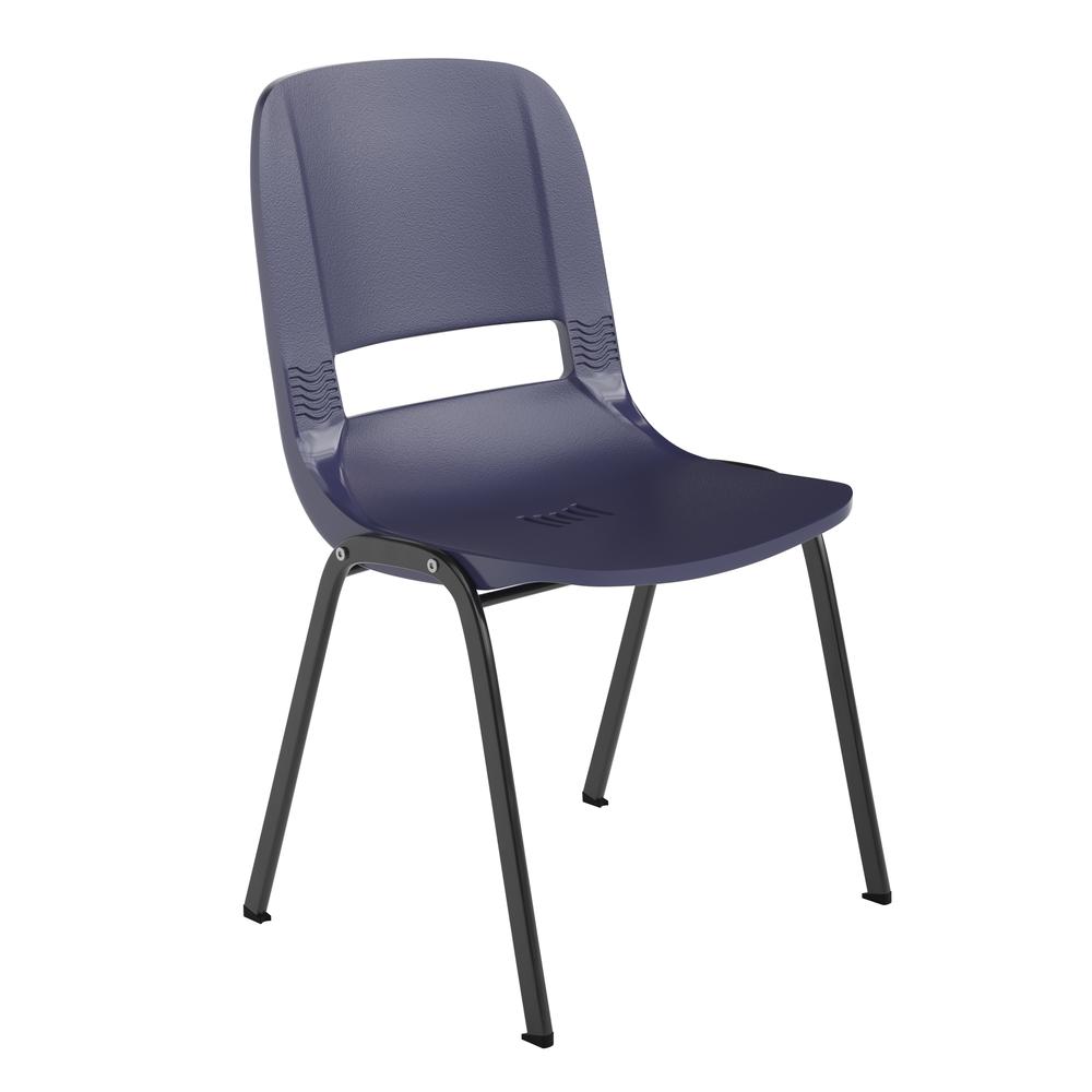 661 lb. Capacity Navy Shell Stack Chair with Black Frame and 16'' Seat Height. Picture 2