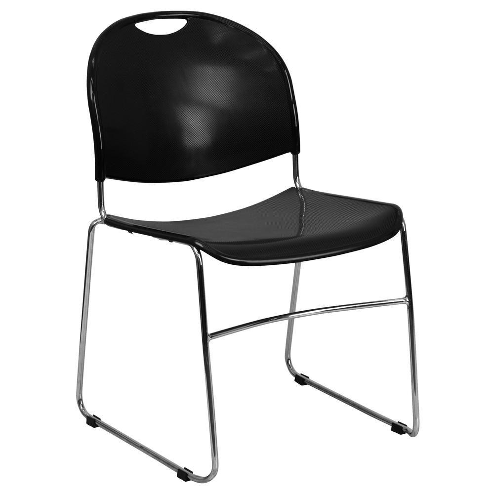 880 lb. Capacity Black Ultra-Compact Stack Chair with Chrome Frame. Picture 1