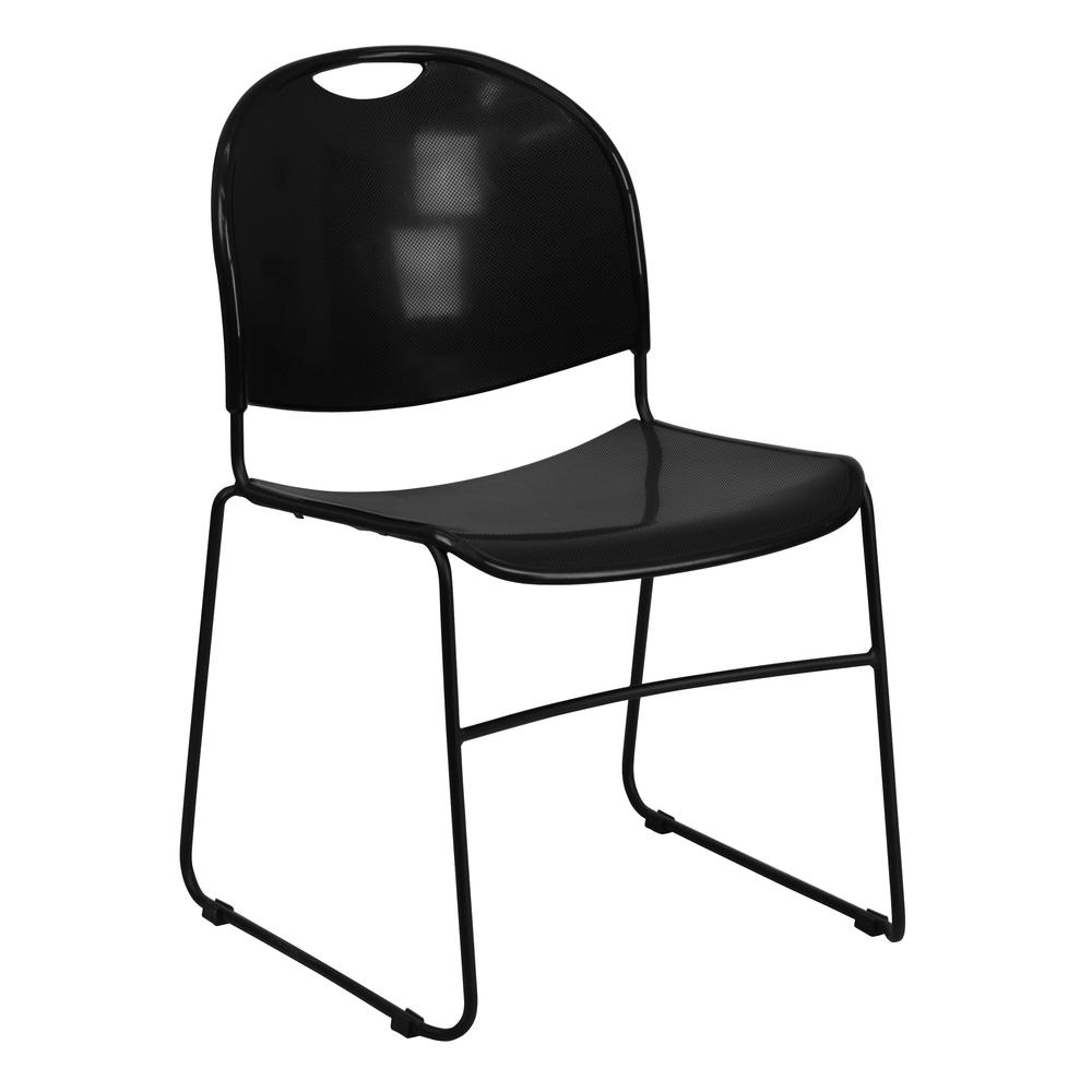 HERCULES Series 880 lb. Capacity Black Ultra-Compact Stack Chair with Black Powder Coated Frame. The main picture.
