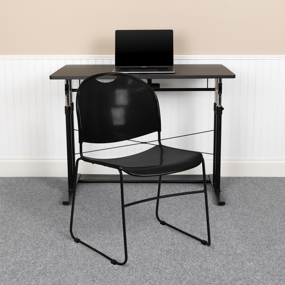 880 lb. Capacity Black Ultra-Compact Stack Chair with Black Powder Coated Frame. Picture 6