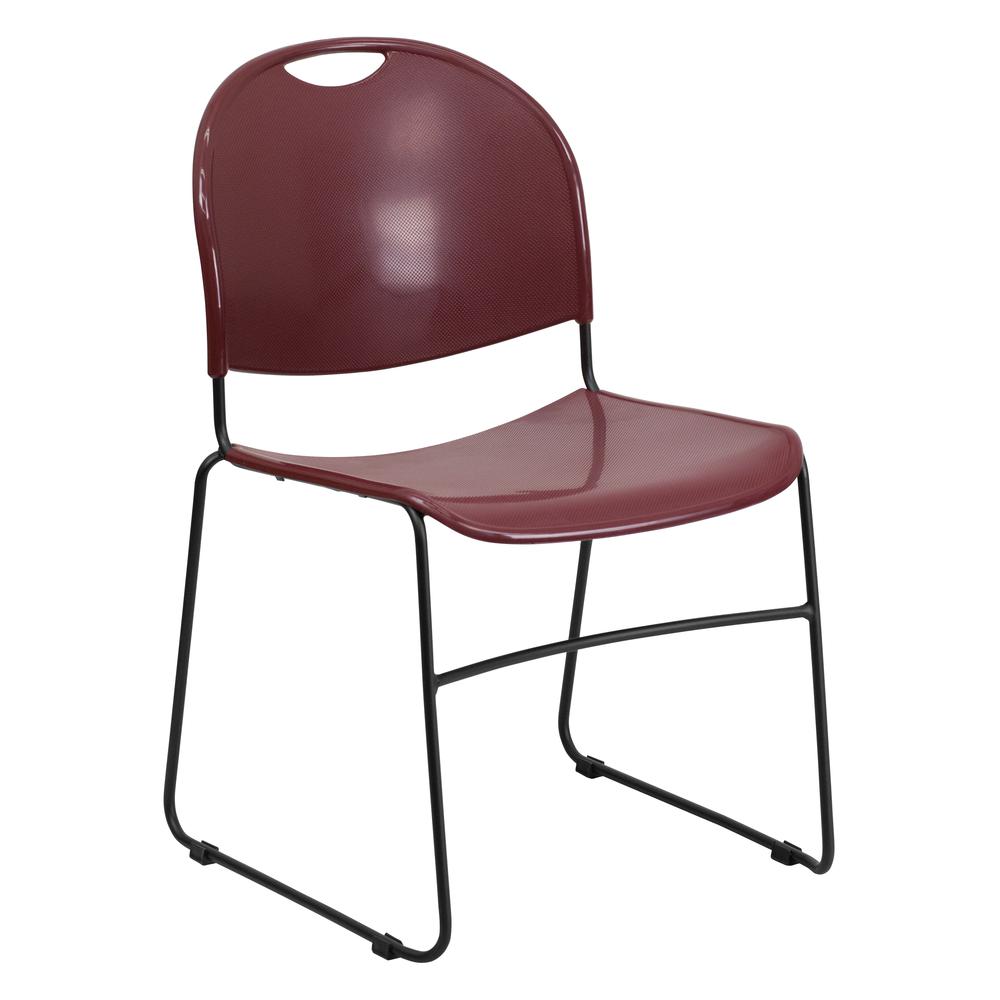 HERCULES Series 880 lb. Capacity Burgundy Ultra-Compact Stack Chair with Black Powder Coated Frame. Picture 1