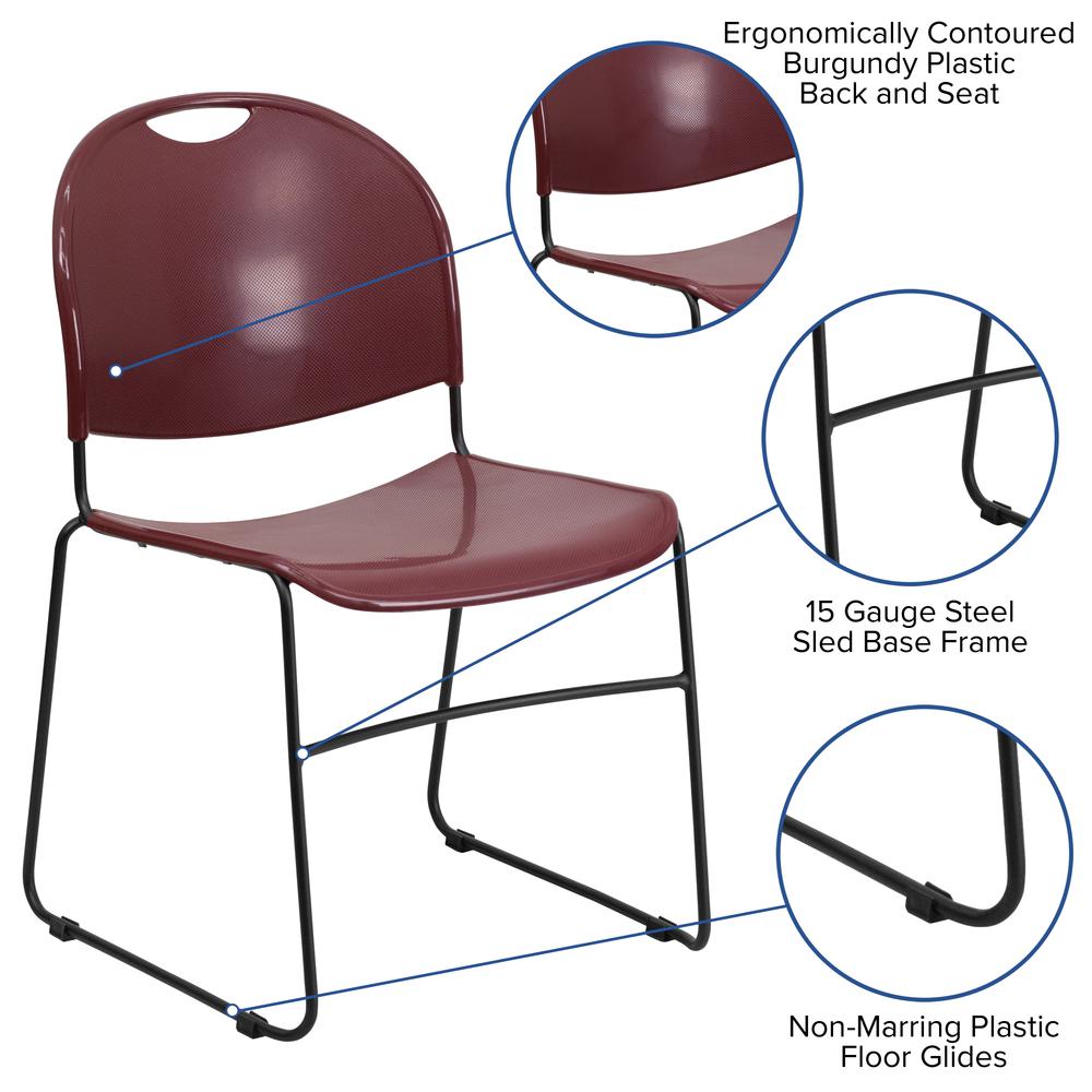 880 lb. Capacity Burgundy Ultra-Compact Stack Chair with Black Powder Coated Frame. Picture 5