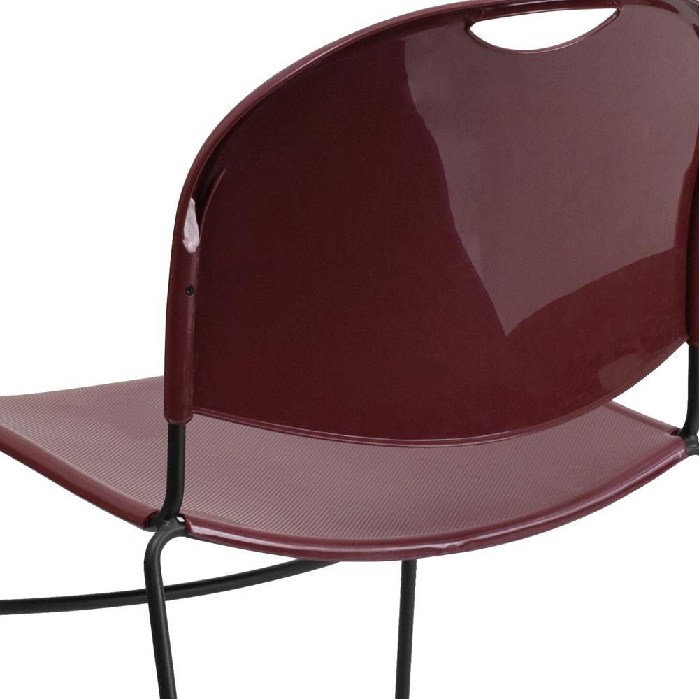 880 lb. Capacity Burgundy Ultra-Compact Stack Chair with Black Powder Coated Frame. Picture 7