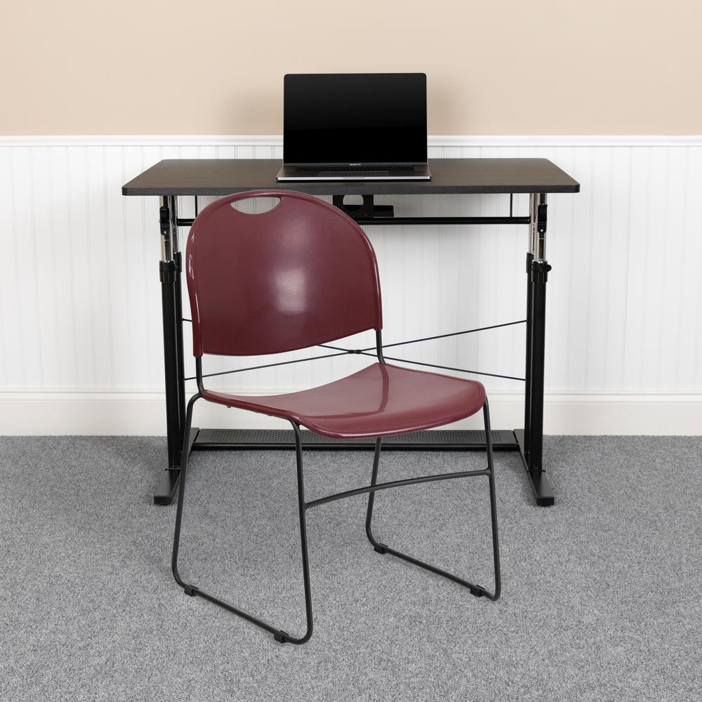 880 lb. Capacity Burgundy Ultra-Compact Stack Chair with Black Powder Coated Frame. Picture 8