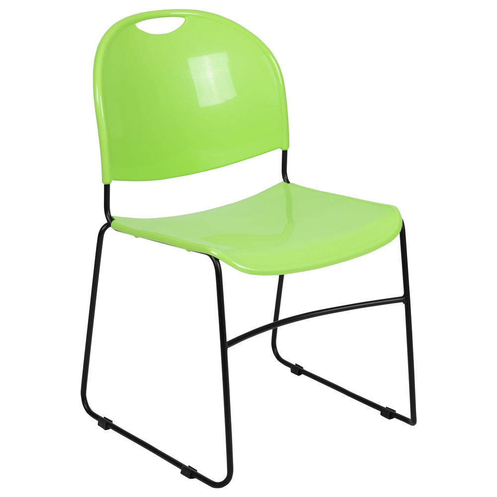 880 lb. Capacity Green Ultra-Compact Stack Chair with Black Powder Coated Frame. Picture 1