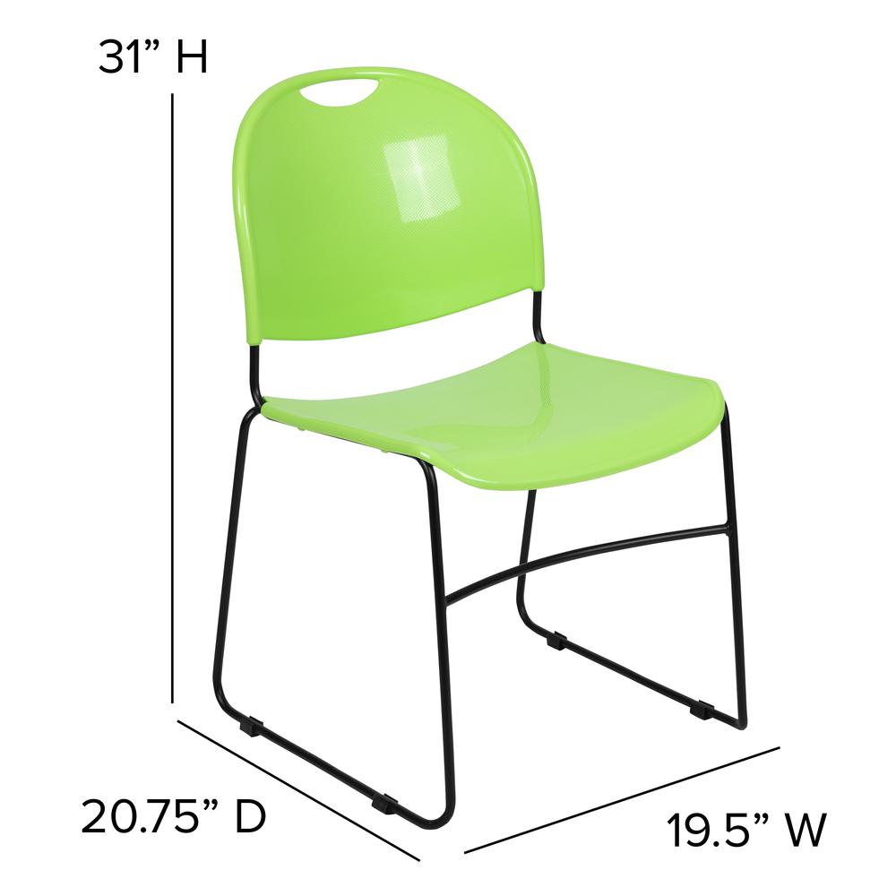 HERCULES Series 880 lb. Capacity Green Ultra-Compact Stack Chair with Black Powder Coated Frame. Picture 2