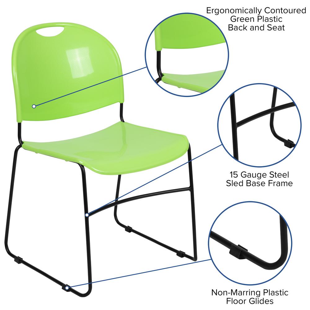 880 lb. Capacity Green Ultra-Compact Stack Chair with Black Powder Coated Frame. Picture 2