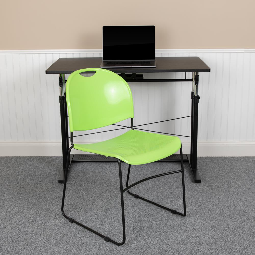 HERCULES Series 880 lb. Capacity Green Ultra-Compact Stack Chair with Black Powder Coated Frame. Picture 11