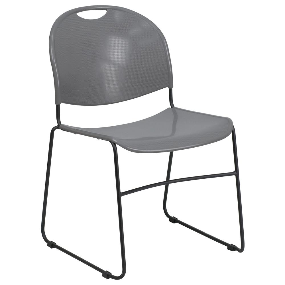 880 lb. Capacity Gray Ultra-Compact Stack Chair with Black Powder Coated Frame. Picture 1