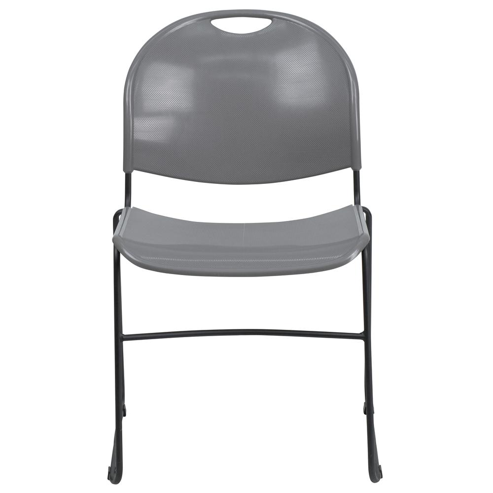880 lb. Capacity Gray Ultra-Compact Stack Chair with Black Powder Coated Frame. Picture 4