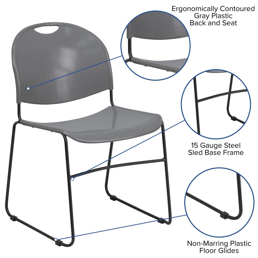 880 lb. Capacity Gray Ultra-Compact Stack Chair with Black Powder Coated Frame. Picture 5