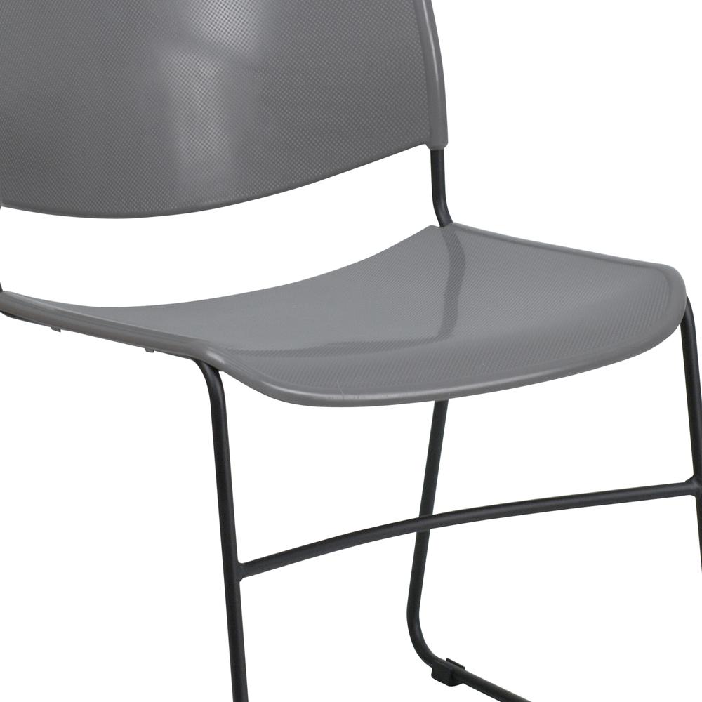 880 lb. Capacity Gray Ultra-Compact Stack Chair with Black Powder Coated Frame. Picture 6