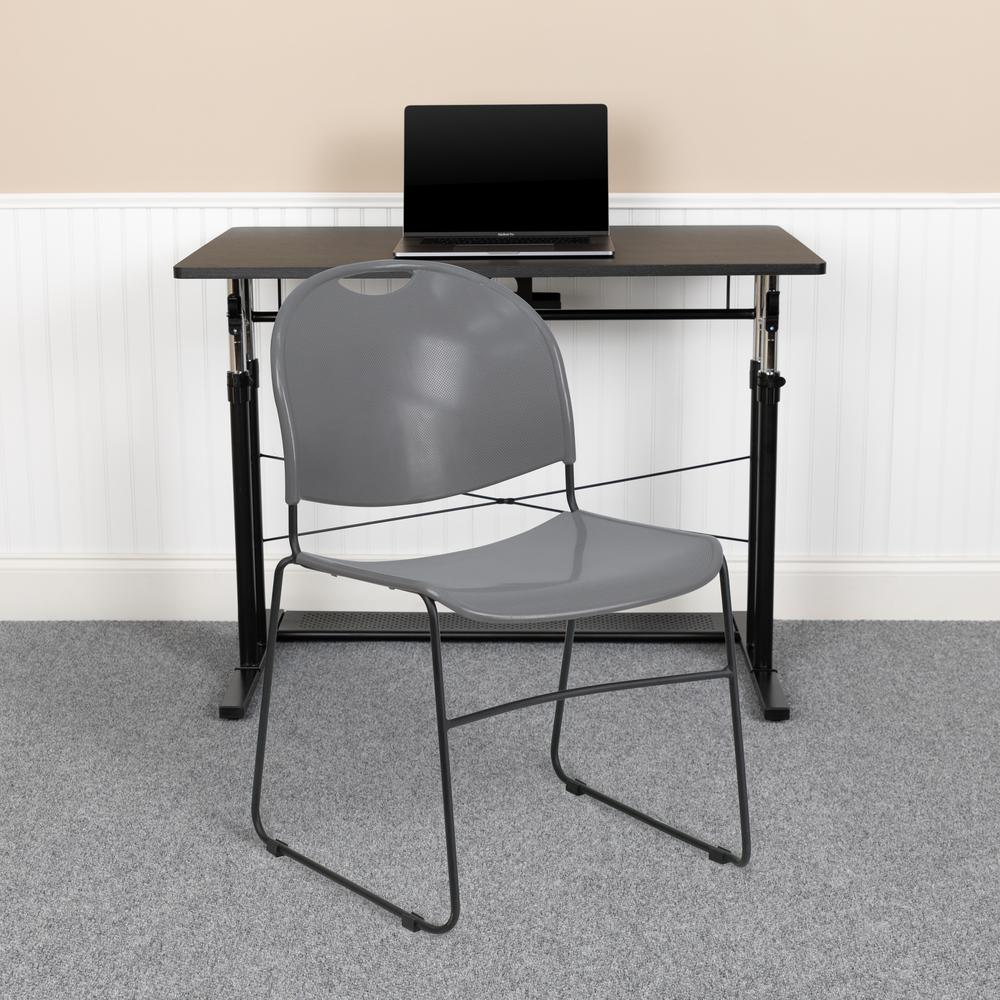 880 lb. Capacity Gray Ultra-Compact Stack Chair with Black Powder Coated Frame. Picture 8