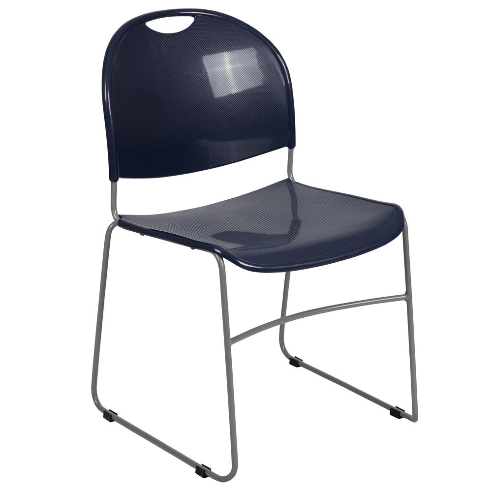 HERCULES Series 880 lb. Capacity Navy Ultra-Compact Stack Chair with Silver Powder Coated Frame. Picture 1