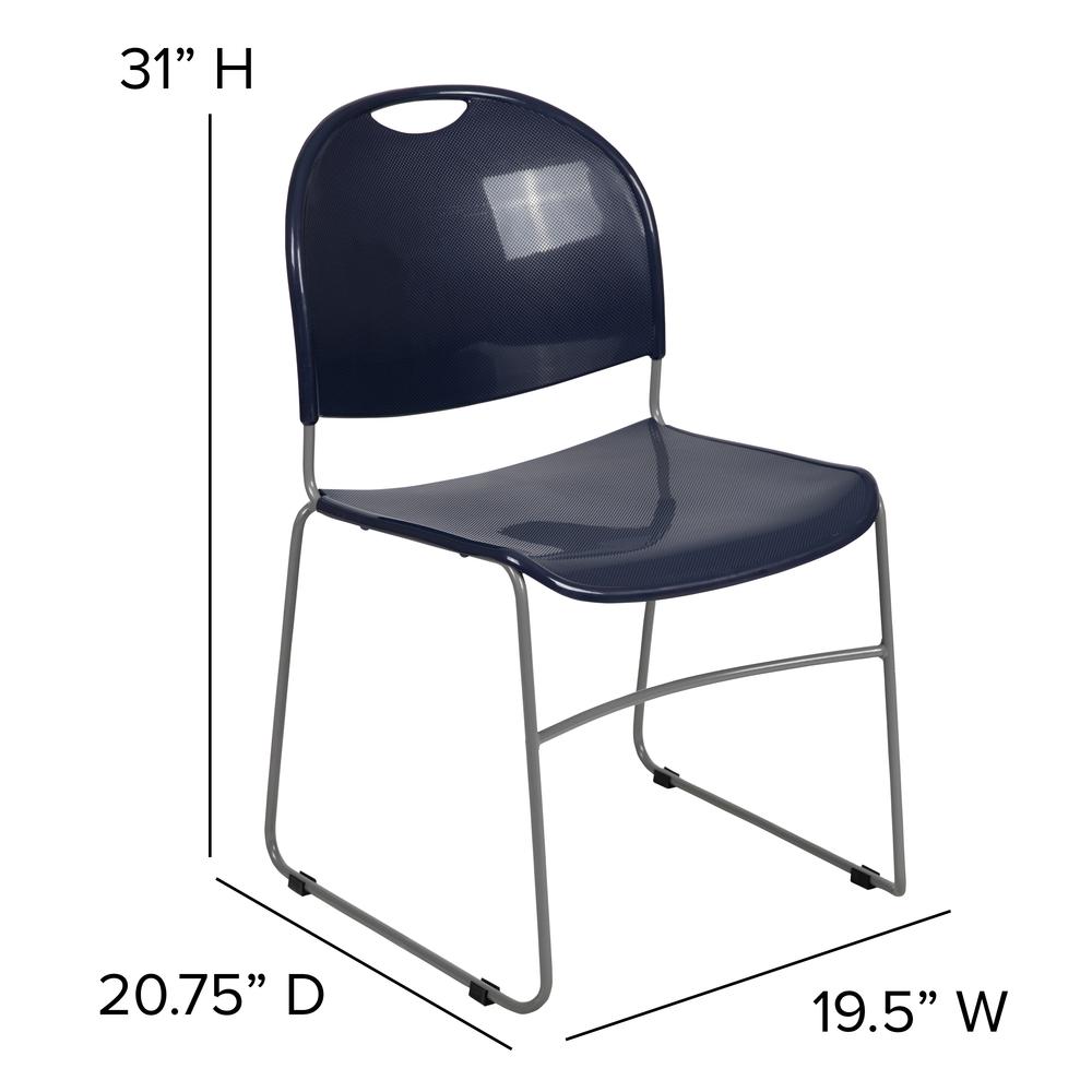 880 lb. Capacity Navy Ultra-Compact Stack Chair with Silver Powder Coated Frame. Picture 4