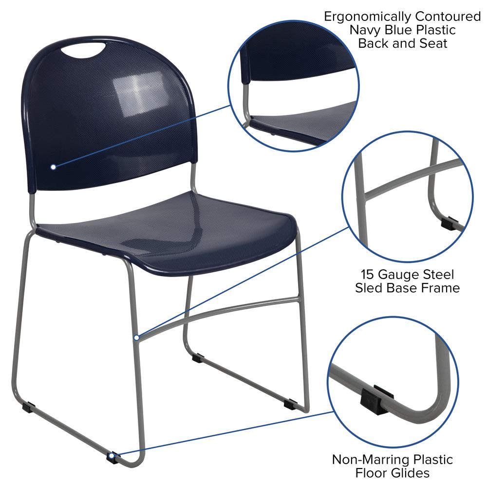 HERCULES Series 880 lb. Capacity Navy Ultra-Compact Stack Chair with Silver Powder Coated Frame. Picture 6
