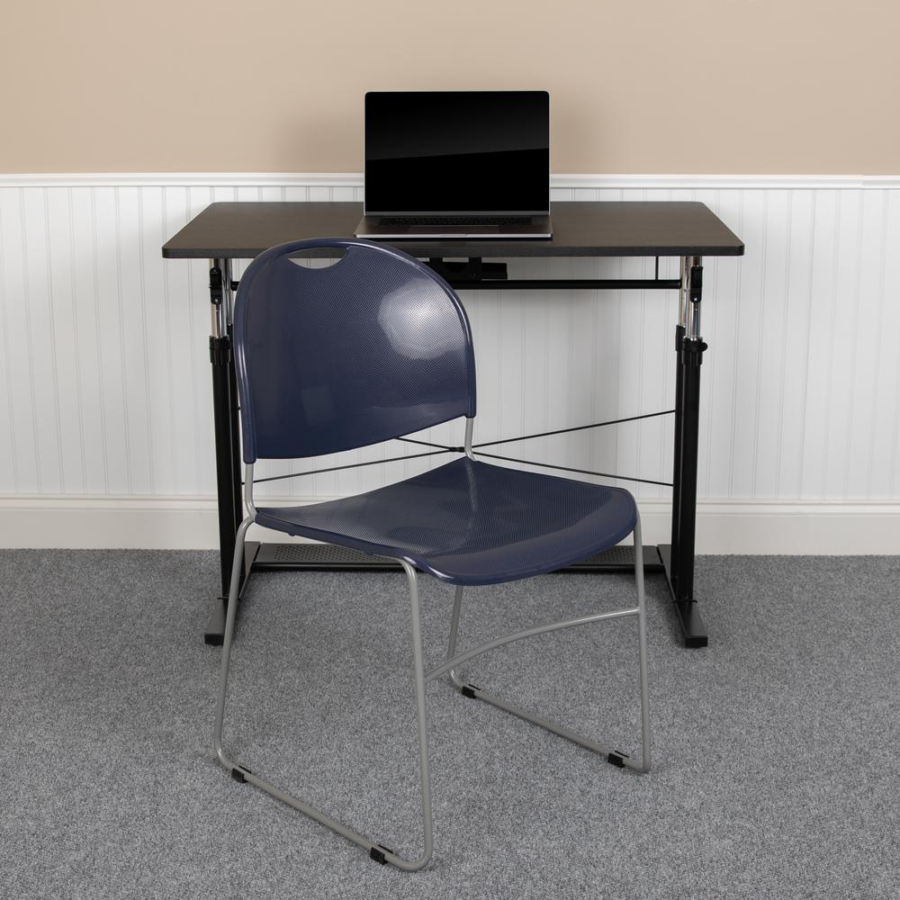 880 lb. Capacity Navy Ultra-Compact Stack Chair with Silver Powder Coated Frame. Picture 3