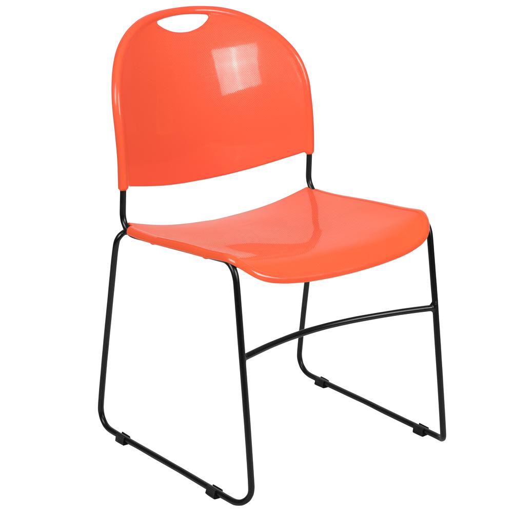 HERCULES Series 880 lb. Capacity Orange Ultra-Compact Stack Chair with Black Powder Coated Frame. Picture 1