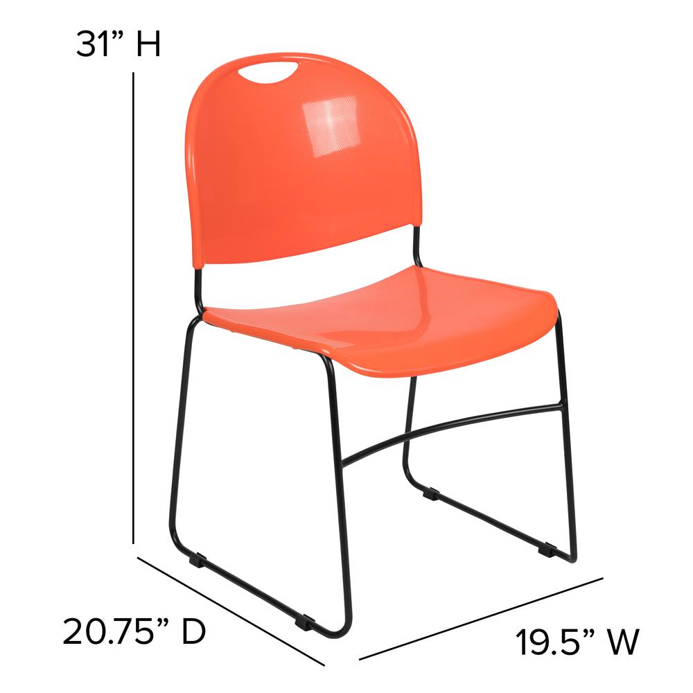 880 lb. Capacity Orange Ultra-Compact Stack Chair with Black Powder Coated Frame. Picture 4