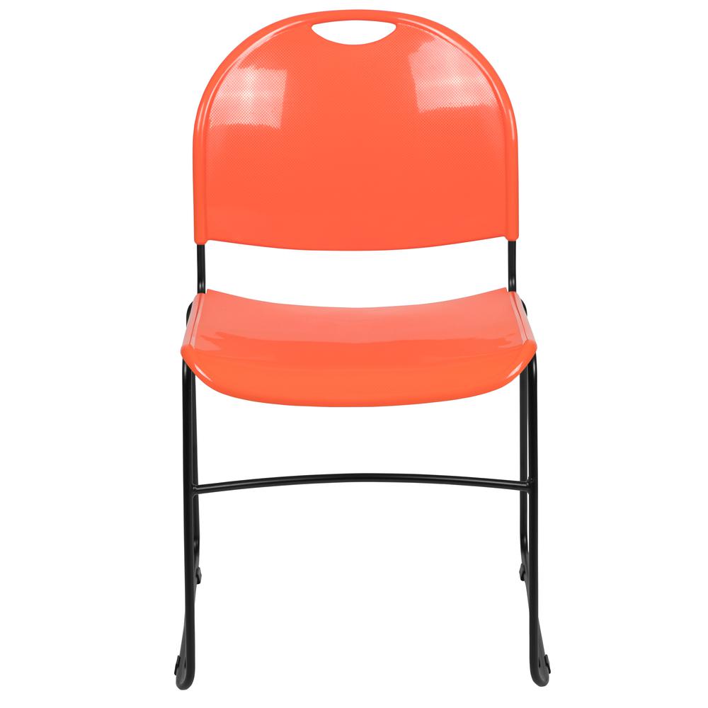 HERCULES Series 880 lb. Capacity Orange Ultra-Compact Stack Chair with Black Powder Coated Frame. Picture 5