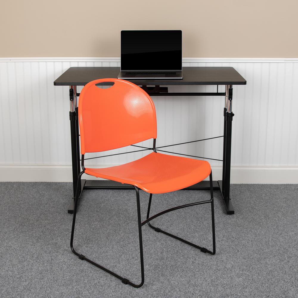 HERCULES Series 880 lb. Capacity Orange Ultra-Compact Stack Chair with Black Powder Coated Frame. Picture 11
