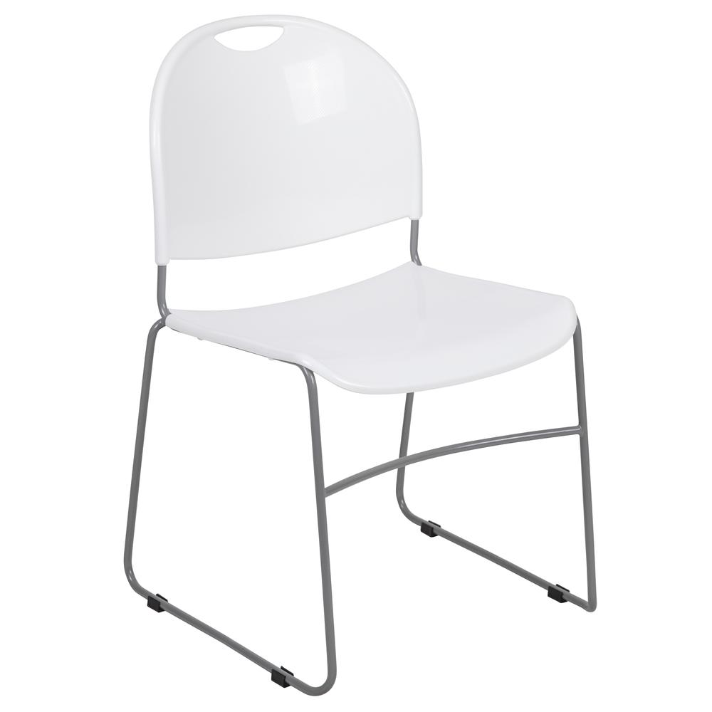 HERCULES Series 880 lb. Capacity White Ultra-Compact Stack Chair with Silver Powder Coated Frame. Picture 1