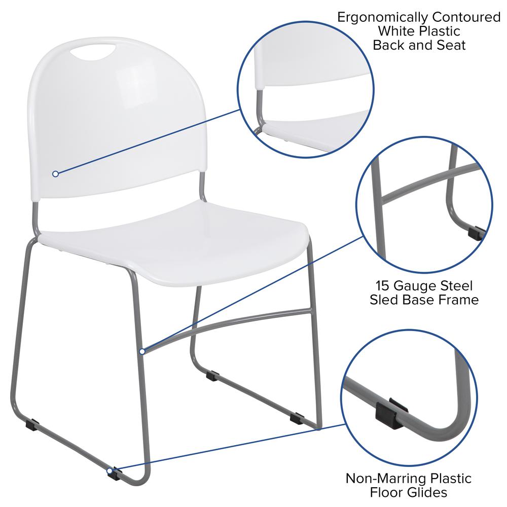 HERCULES Series 880 lb. Capacity White Ultra-Compact Stack Chair with Silver Powder Coated Frame. Picture 6