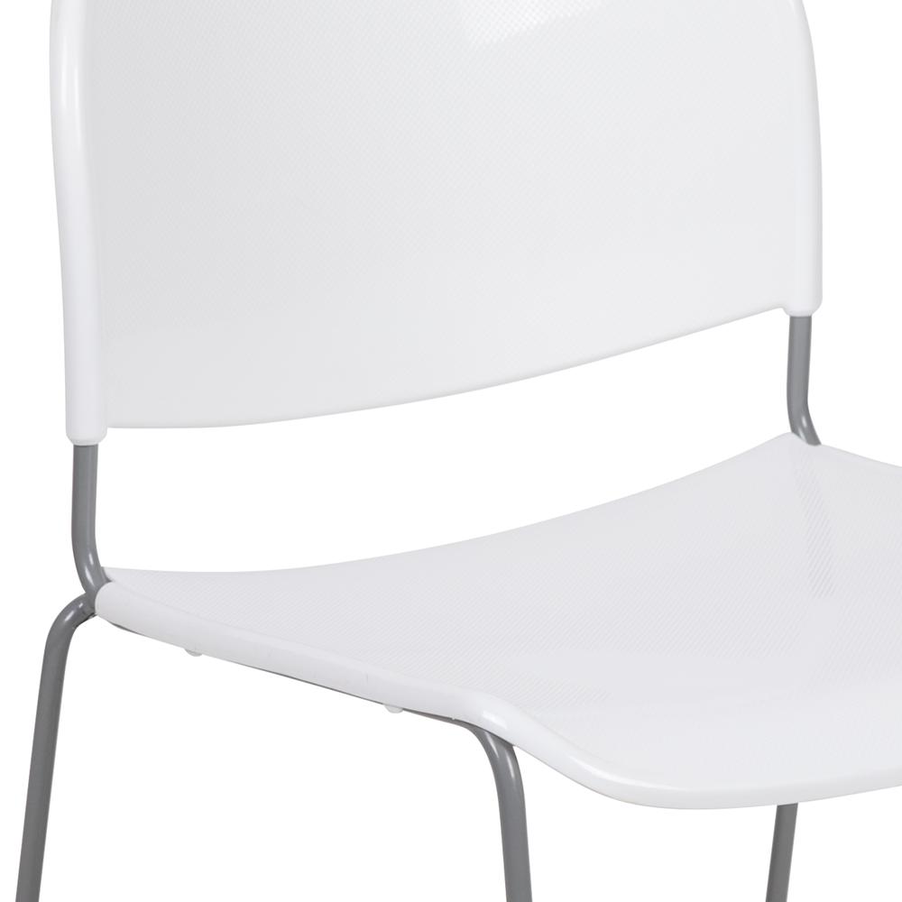 HERCULES Series 880 lb. Capacity White Ultra-Compact Stack Chair with Silver Powder Coated Frame. Picture 7