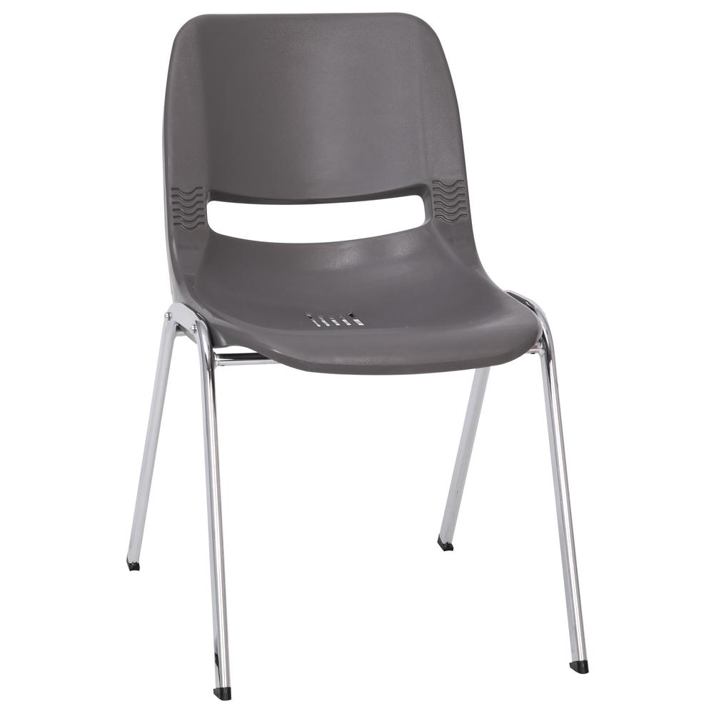 880 lb. Capacity Gray Shell Stack Chair with Chrome Frame and 18'' Seat Height. Picture 2