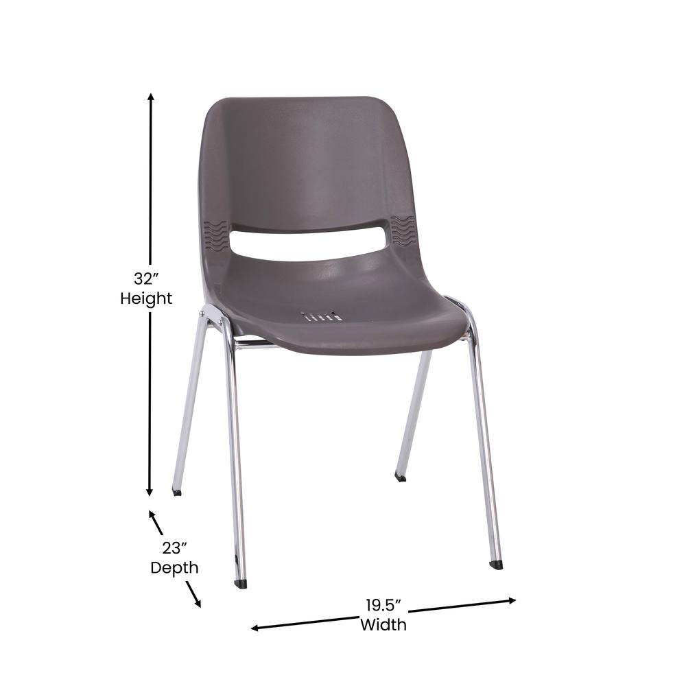880 lb. Capacity Gray Shell Stack Chair with Chrome Frame and 18'' Seat Height. Picture 5