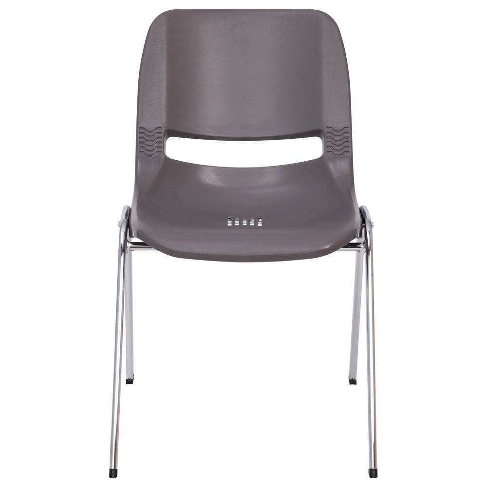 880 lb. Capacity Gray Shell Stack Chair with Chrome Frame and 18'' Seat Height. Picture 11