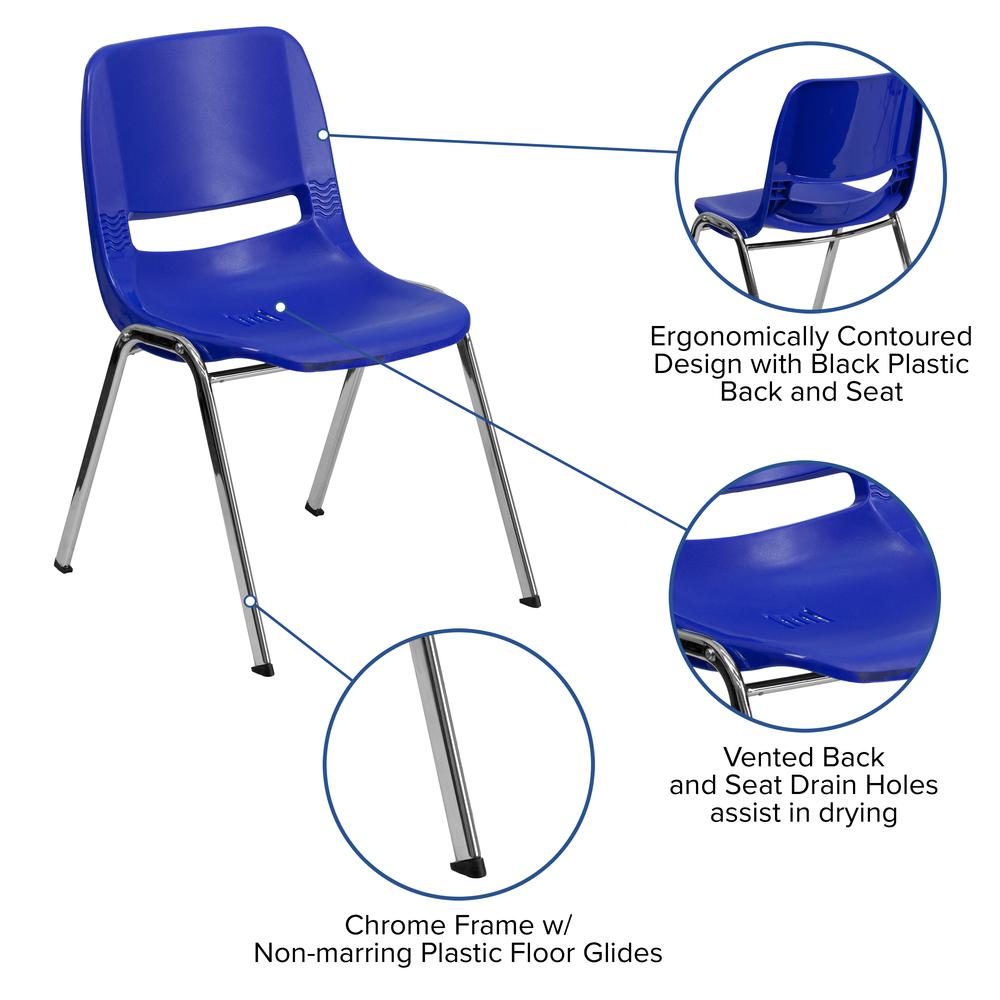 880 lb. Capacity Navy Ergonomic Shell Stack Chair with Chrome Frame and 18'' Seat Height. Picture 5