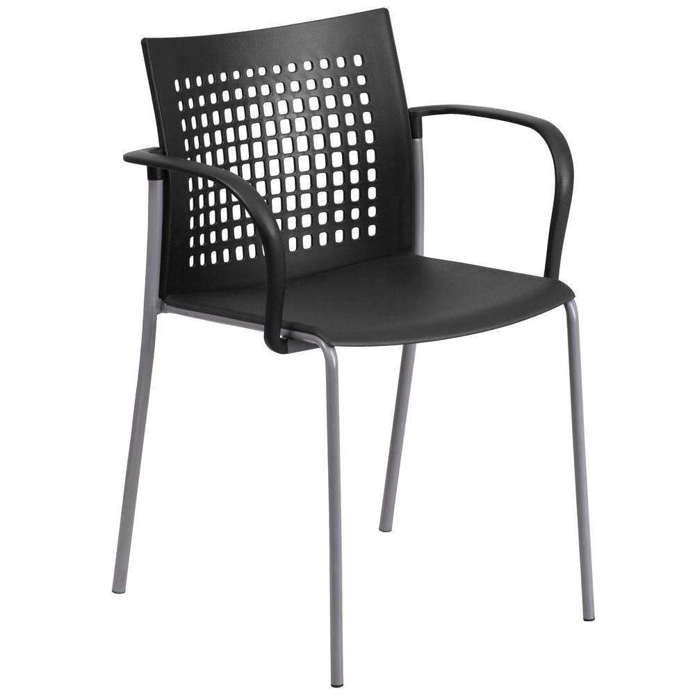 551 lb. Capacity Black Stack Chair with Air-Vent Back and Arms. The main picture.
