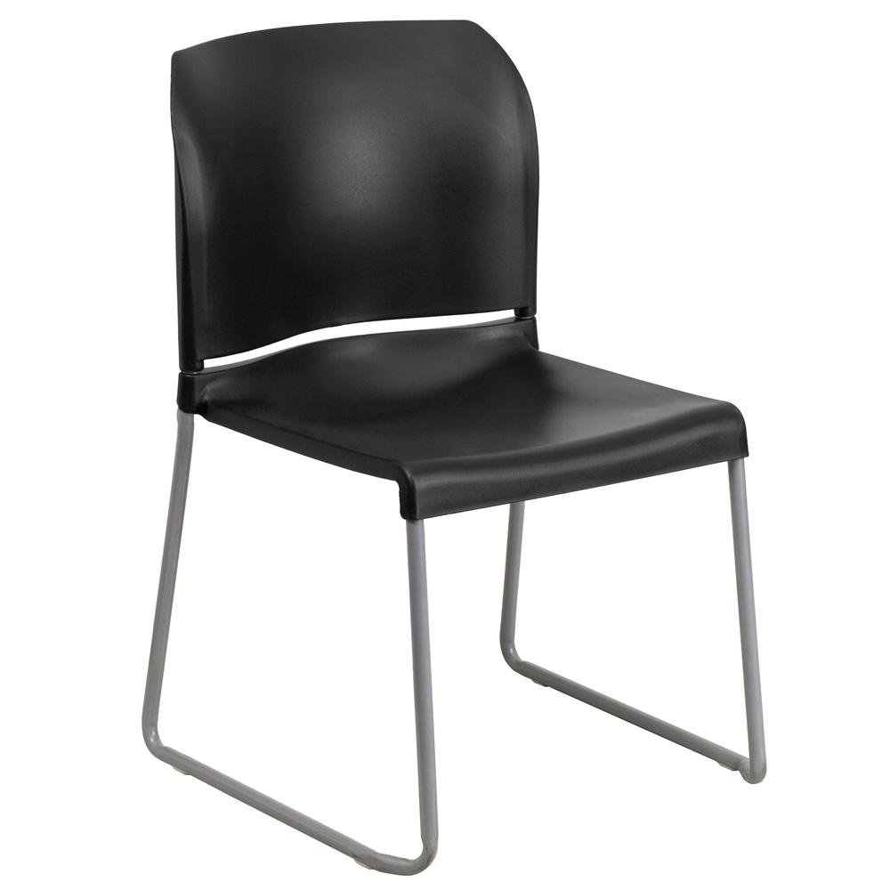 HERCULES Series 880 lb. Capacity Black Full Back Contoured Stack Chair with Gray Powder Coated Sled Base. Picture 1