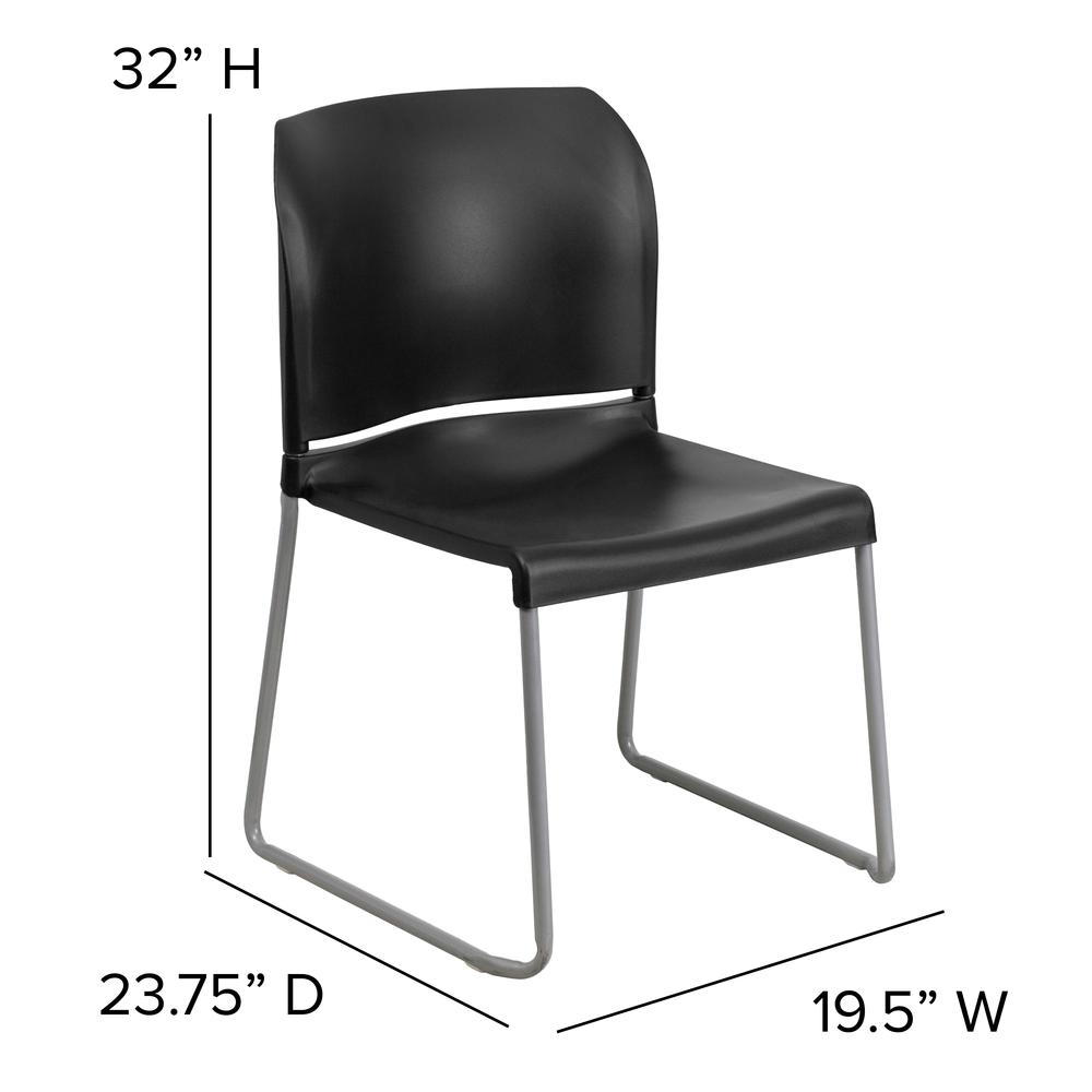 880 lb. Capacity Black Full Back Contoured Stack Chair with Gray Powder Coated Sled Base. Picture 2