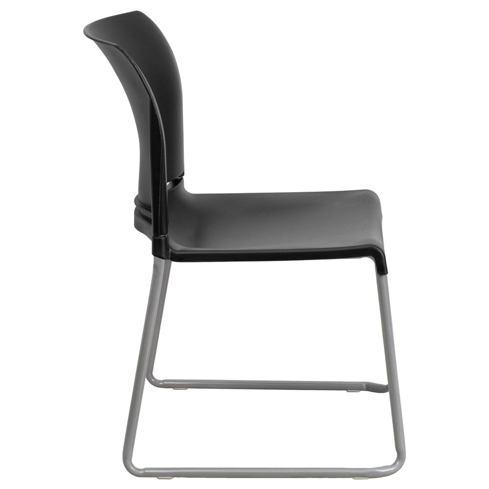 HERCULES Series 880 lb. Capacity Black Full Back Contoured Stack Chair with Gray Powder Coated Sled Base. Picture 3
