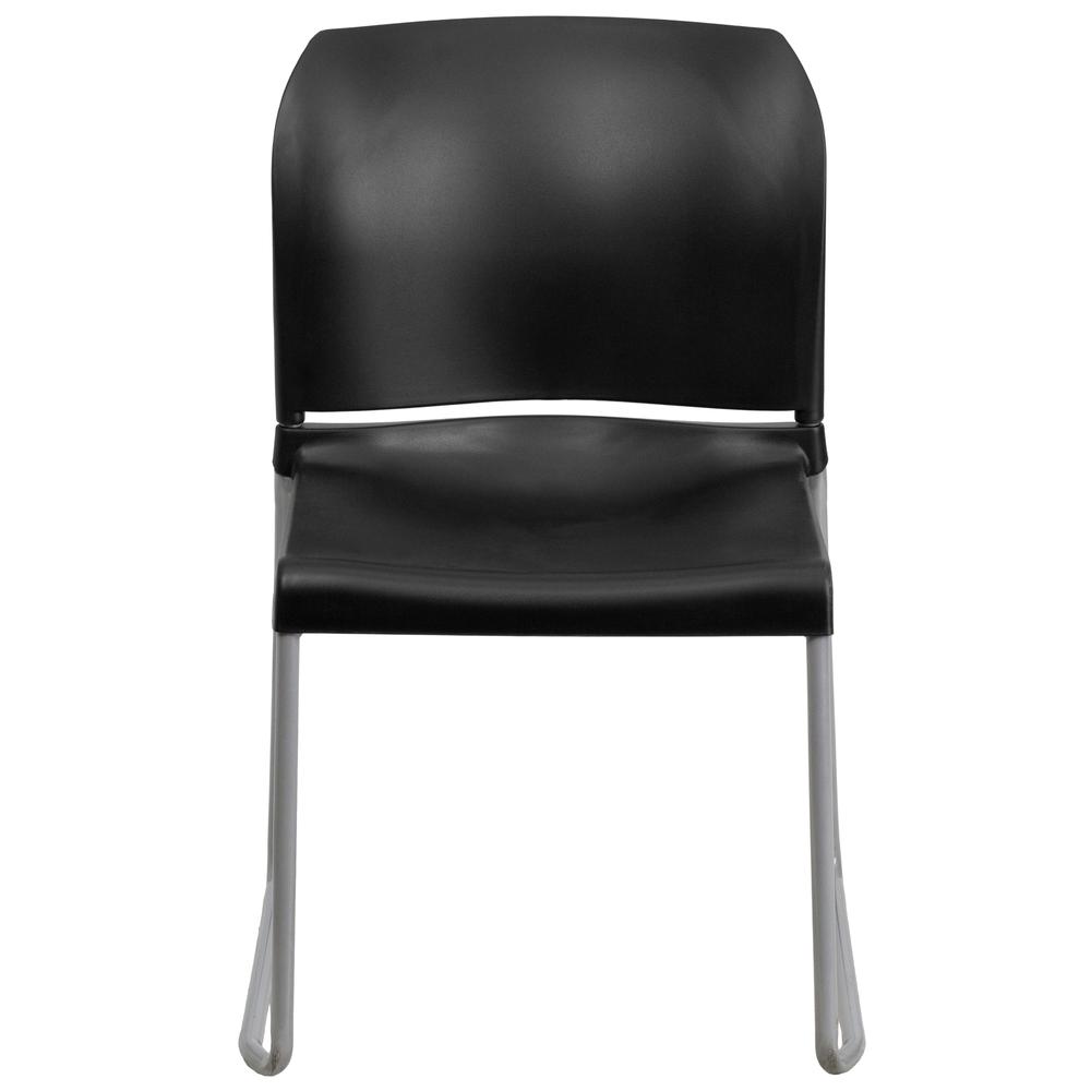 HERCULES Series 880 lb. Capacity Black Full Back Contoured Stack Chair with Gray Powder Coated Sled Base. Picture 4