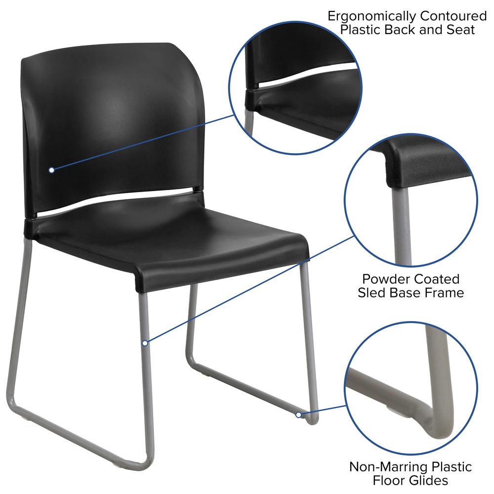 880 lb. Capacity Black Full Back Contoured Stack Chair with Gray Powder Coated Sled Base. Picture 6