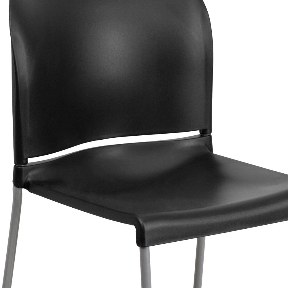 880 lb. Capacity Black Full Back Contoured Stack Chair with Gray Powder Coated Sled Base. Picture 7