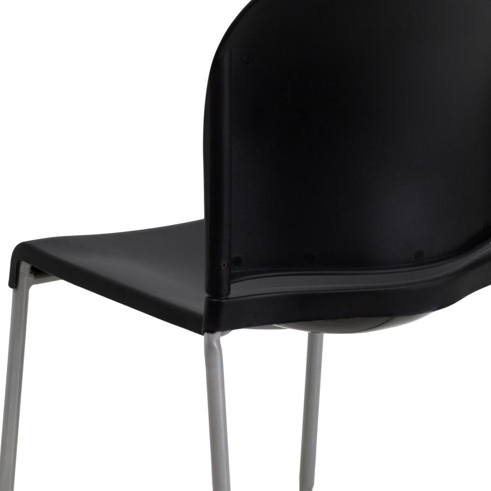 880 lb. Capacity Black Full Back Contoured Stack Chair with Gray Powder Coated Sled Base. Picture 8
